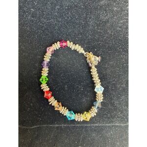 P4H Rainbow Crystal Beaded‎ Bracelet Silver Tone Boho Signed Handmade Gay Pride